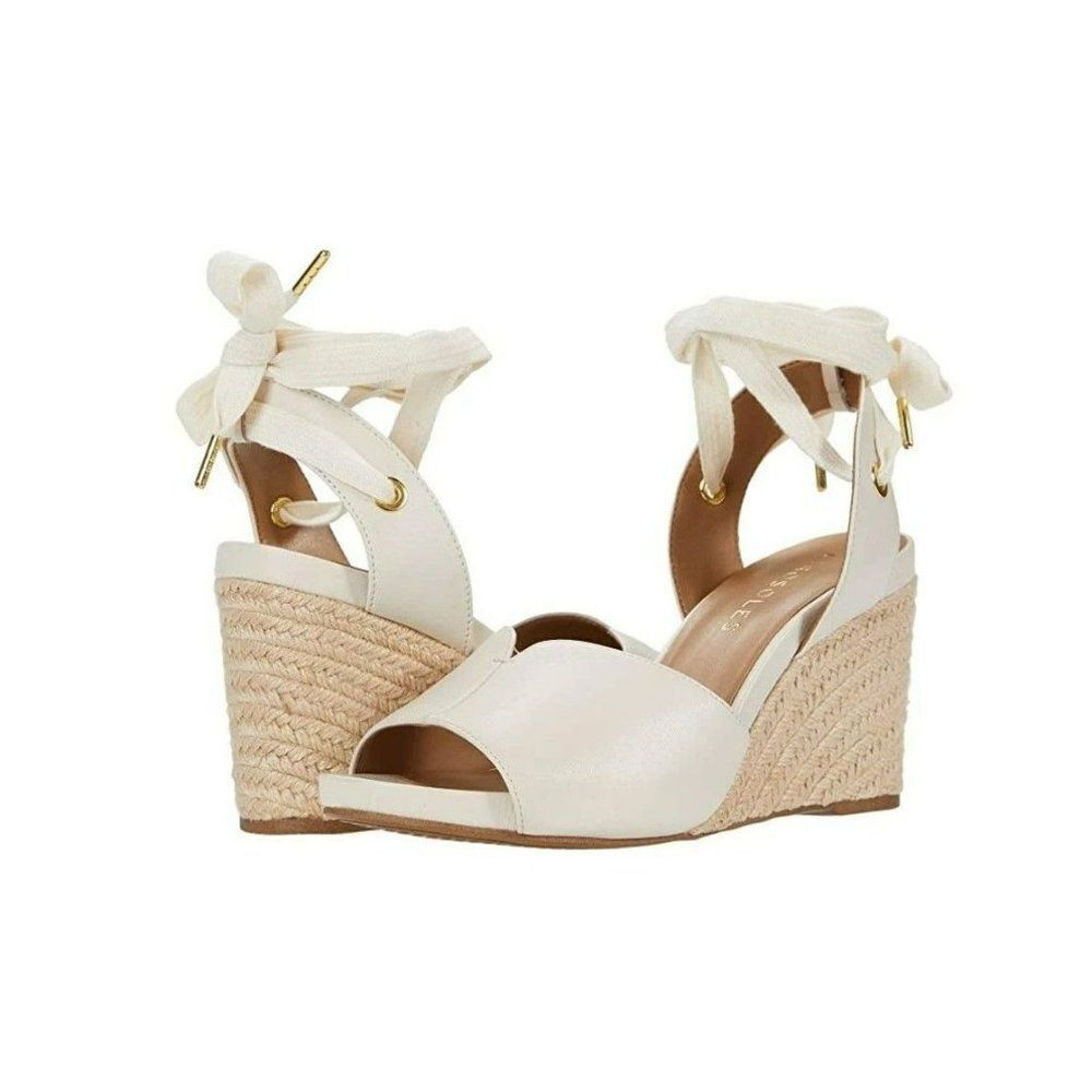 AEROSOLES Cleverdale Espadrille Wedge Sandal Bone Leather Size 9.5 NIB